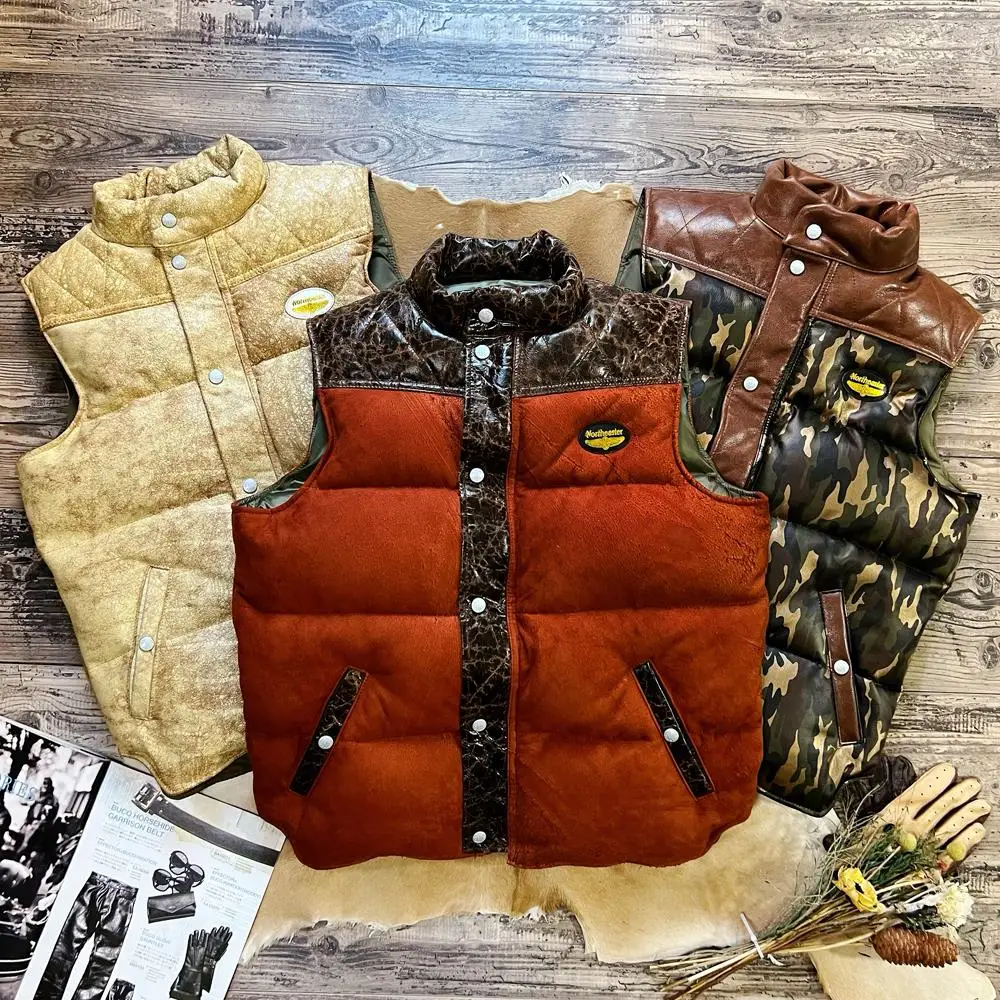 

Velvet deerskin color matching leather down vest small cowhide camouflage vest TO McC * * S Y