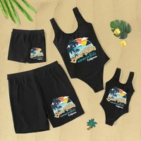 2022 new father son mother daughter matching swimsuits black beach shorts for boy dad one piece bikini for girl women family set