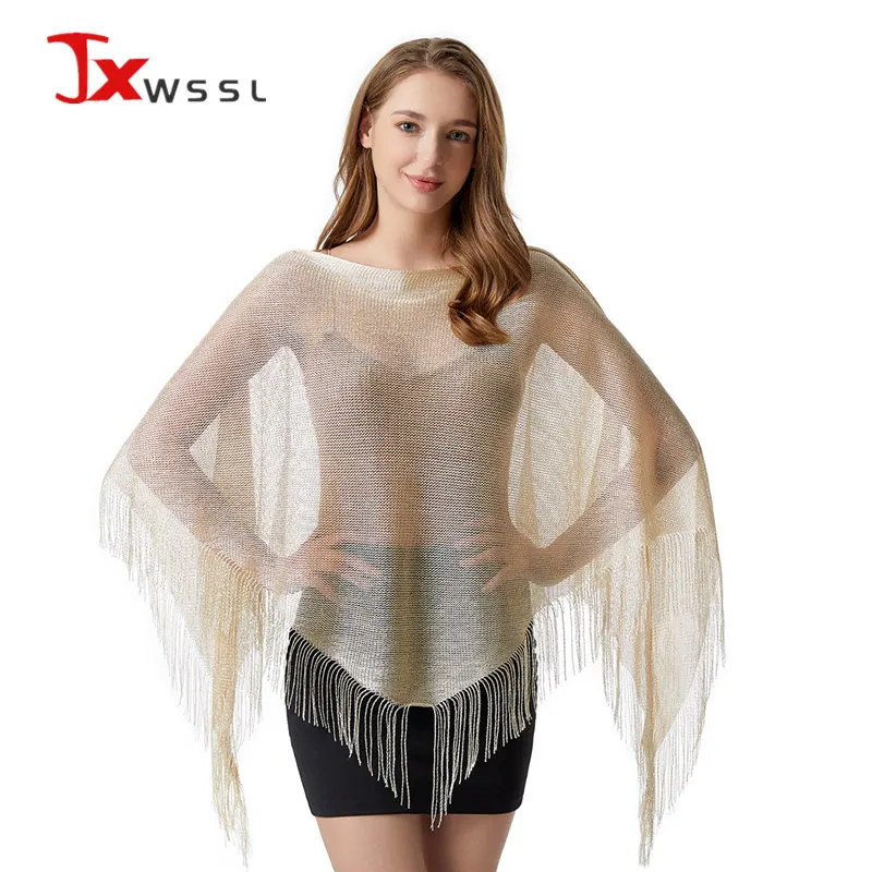 

Summer Hollowed Out Cape Seaside Vacation Sexy Bikini Smock Fringed Sunscreen Blouse Bright Silk Triangle