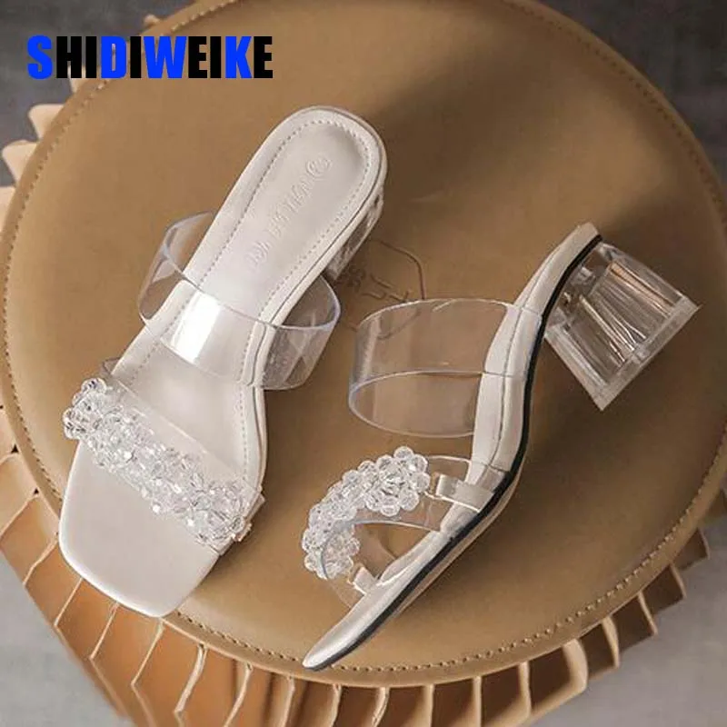 

5cm Summer Women Pumps Sandals PVC Jelly Slippers Open Toe High Heels Women Transparent Perspex Slippers Shoes Heel Clear Sandal