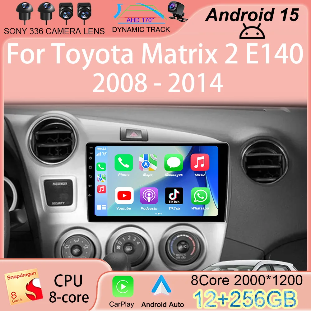Фото Android 15 Carplay Auto для Toyota Matrix 2 E140 2008 2009 2010 2011 2012 2013 2014 Автомобильный радиоприемник Мультимедийный плеер Навигация GPS №1