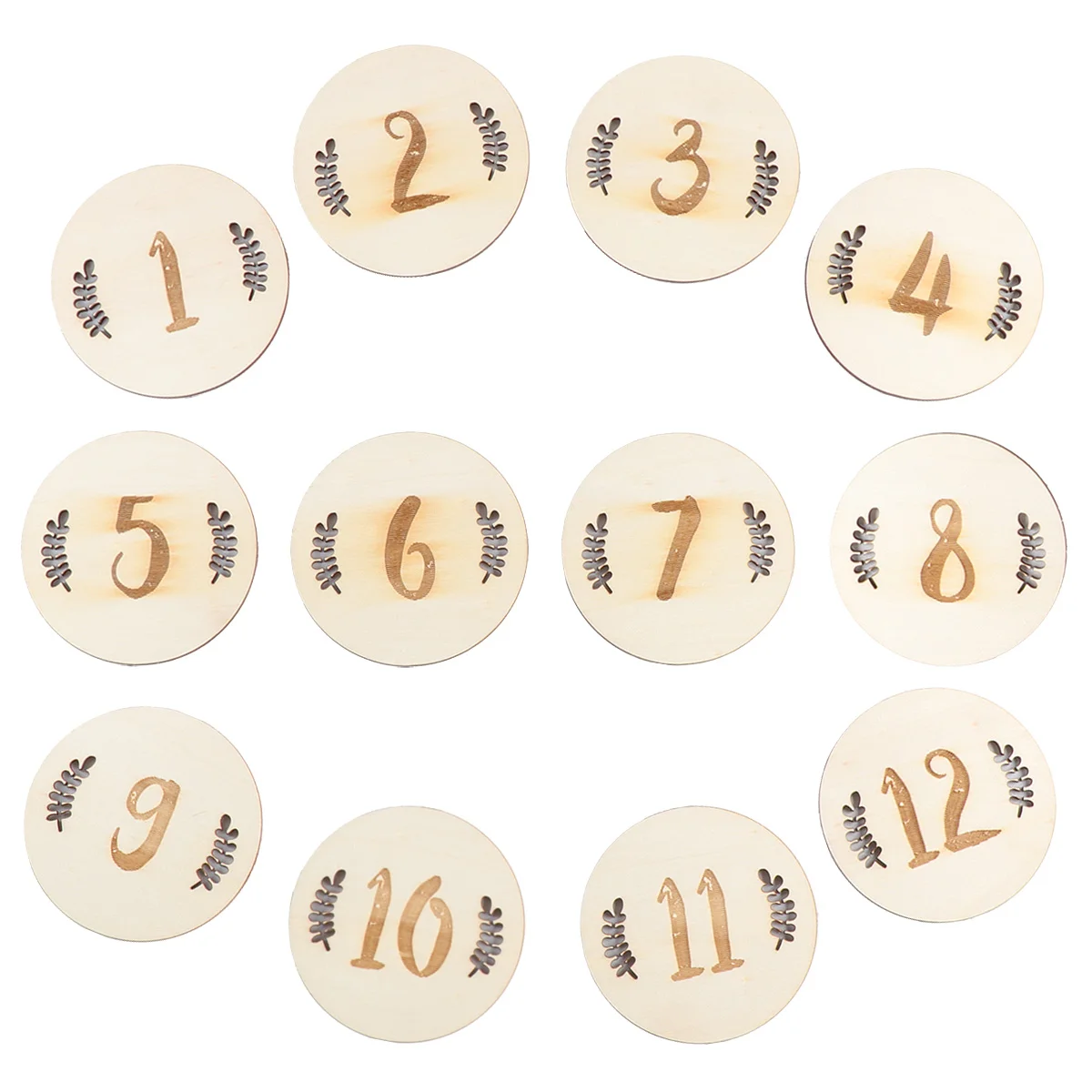 

12pcs Wooden Monthly Milestone Cards Leaves Numbers Carved First Birthday Sign Newborn Birth Announcement Photo Props Shower