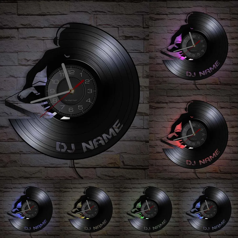 Персонализированные настенные часы с именем DJ, изготовленные из виниловых пластинок, уникальный музыкальный ретро-подарок для диджея. (art.: 3920dbeb2a93e) - 3920dbeb2a93e
