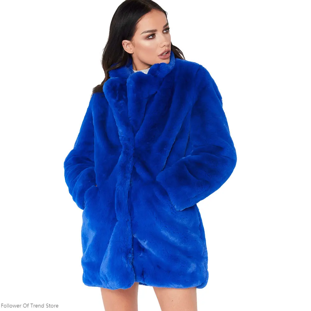 blue Faux Fur Natural Mink Fur Coat Women's Winter Jacket New Fashion Overcoat Female High Quality Long Solid Warm Thick Luxury