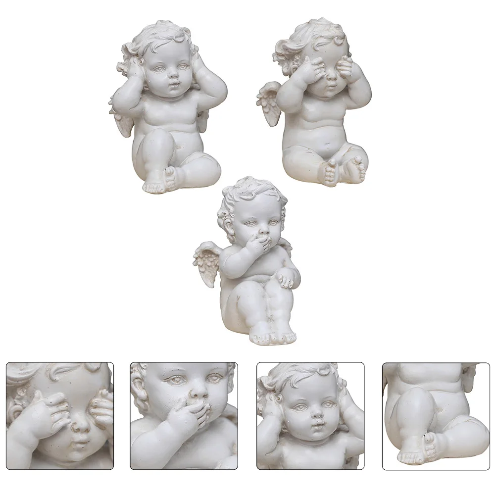 

3 Pcs Home Decoration Retro Angel Furnishings Vivid Desktop Adornment Figurine Porch Layout Supply Statue White Artificial Baby