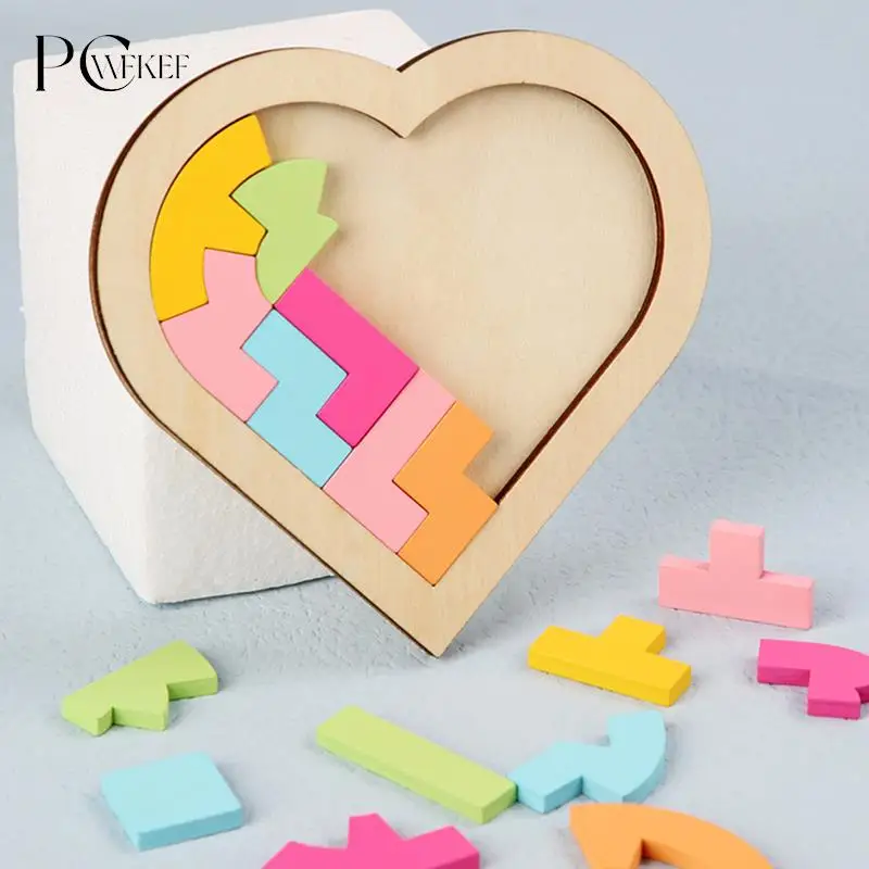 

Детская игра-пазл красочная головоломка танграмма математические игрушки в форме сердца детские развивающие игрушки