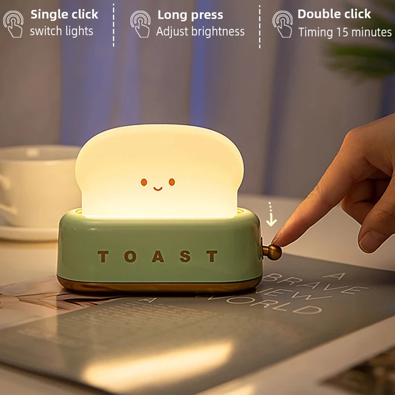 

LED Cute Toast Room Bedside Lamp Small Book Light Toaster Ambient Light Lamp for Bedroom Desk Decorative Night Light Light