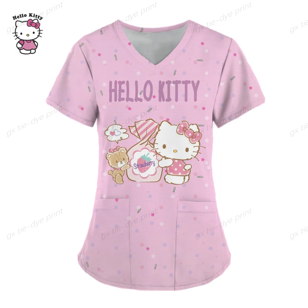 

Женская блузка с коротким рукавом и принтом Hello Kitty