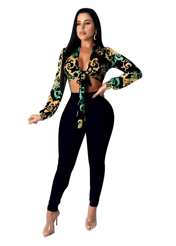 Женский спортивный костюм из двух предметов комплект топ с V-образным вырезом и