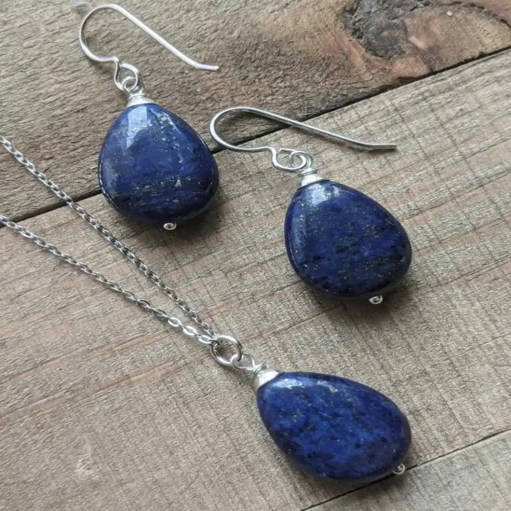 

Fashion Natural lapis lazuli beads Earrings pendant Set Fashion Tibetan Beads Charm Gold Wedding Healing Jewelry Necklace Energy
