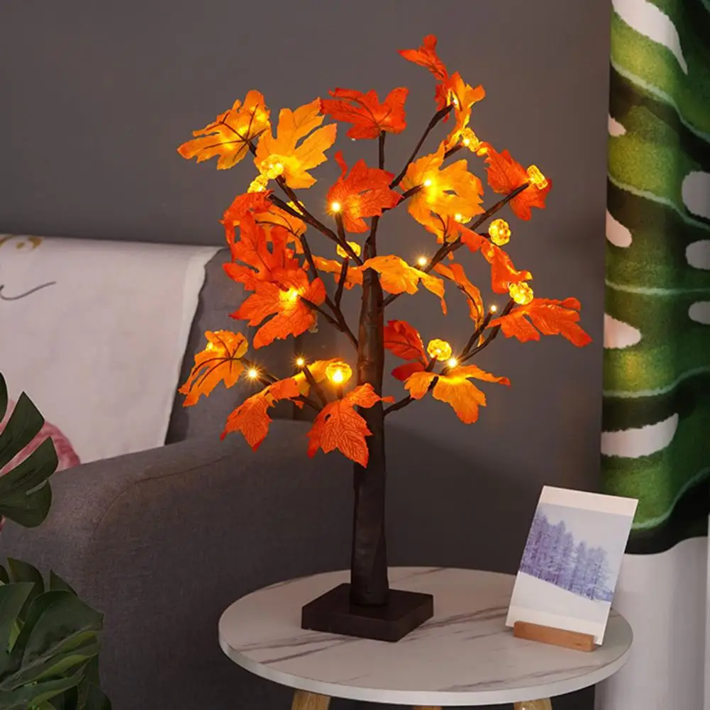 

Autumn Tree Decoration Festive Fall Maple Tree Lamp 24led Pumpkin Maple Leaf Light for Thanksgiving Halloween Christmas Desktop