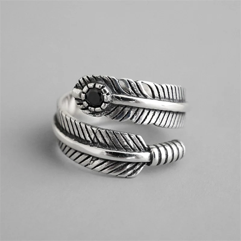 925 посеребренное Винтажное кольцо с перьями для женщин и девушек свадебные