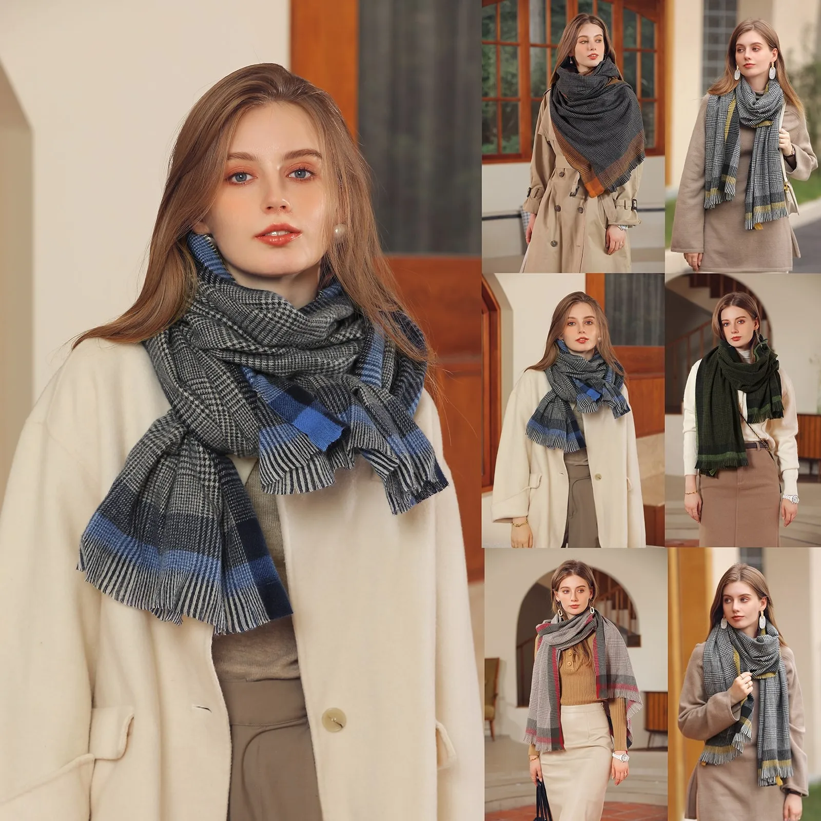 

Women'S Autumn And Winter Colorful Plaid Shawl Thickening Warm Fringe Scarf Scarf Ladies Scarf Purse Scarfs for Handbag Handle