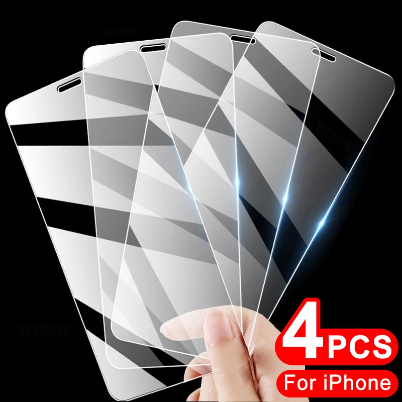 

4PCS Tempered Glass On the For iPhone 11 12 13 Pro XR X XS Max Screen Protector For iPhone 13 12 Mini 8 6 7 Plus SE 5 5s Glass