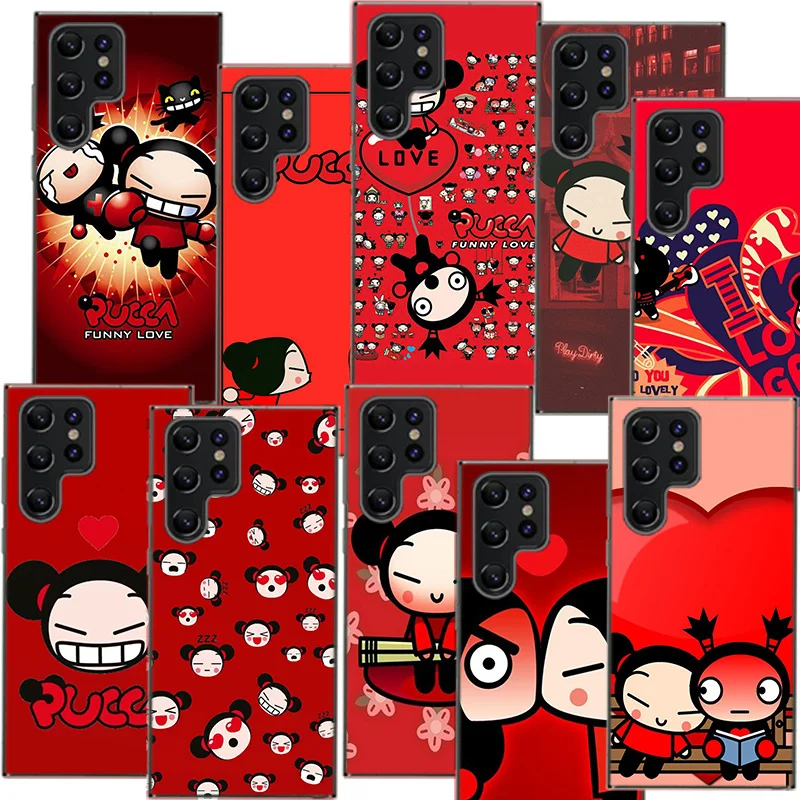 Прозрачный чехол для телефона Cute Cartoon Pucca Samsung S25 Edge Galaxy S21 S20 Plus S24 S23 FE S22 Ultra Capa S10 Cover