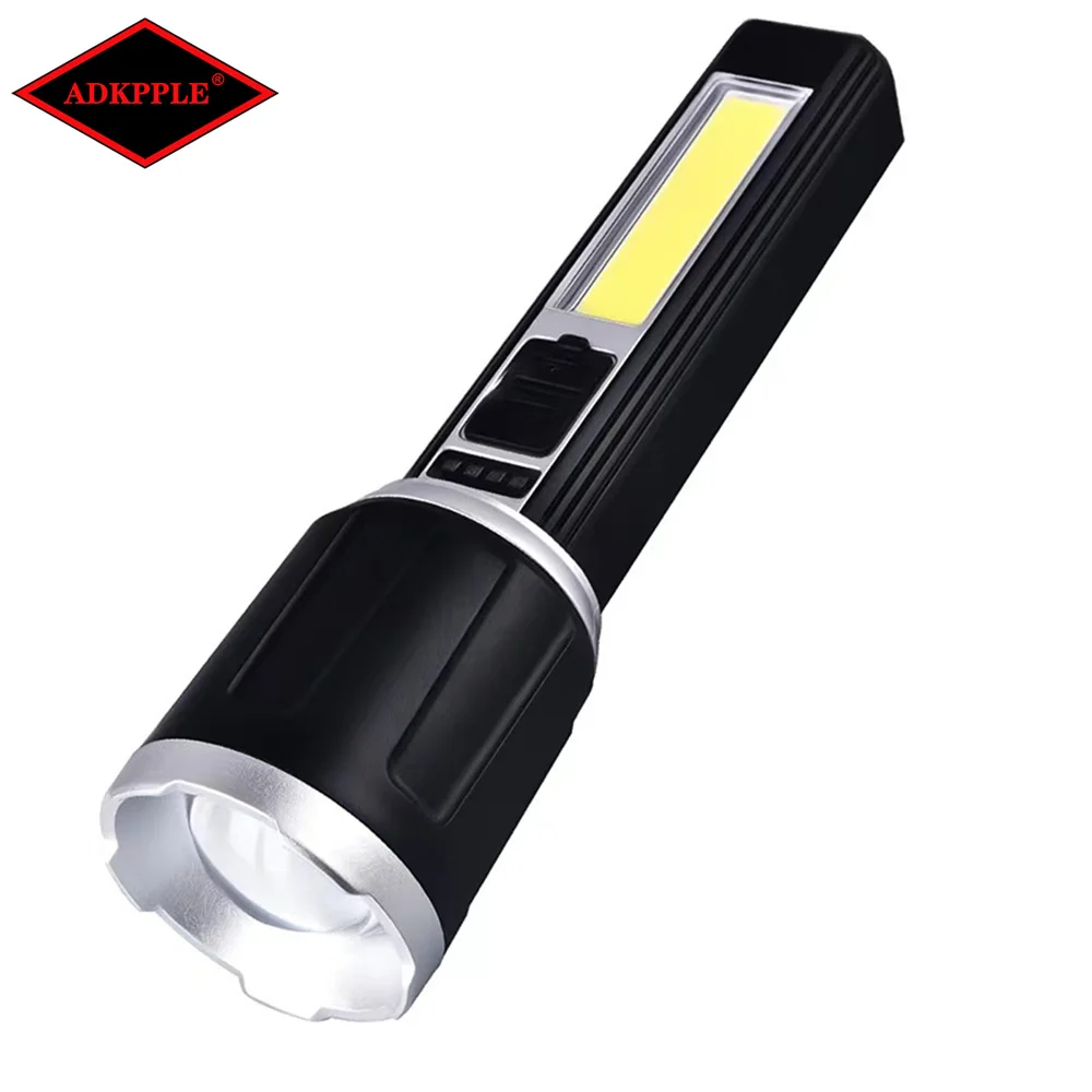 LED Flashlight USB Rechargeable Zoomable Powerful COB Work Lighting With Built-in Battery Multifunction For Outdoor Camping