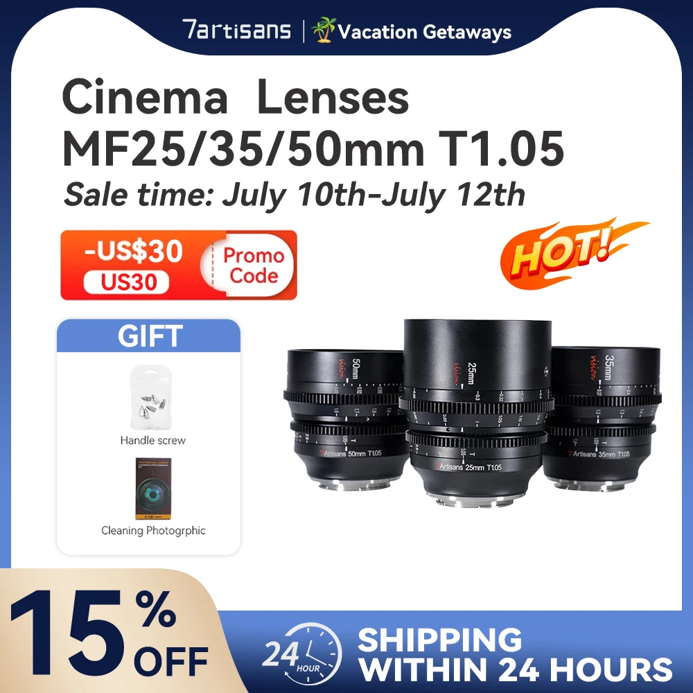 

7artisans 7 artisans 25/35/50mm T1.05 APS-C Vision Cinema Lens For Fujifx Sony E Micro 4/3 Blackmagic BMPCC 4K Z CAM E2 Canon RF