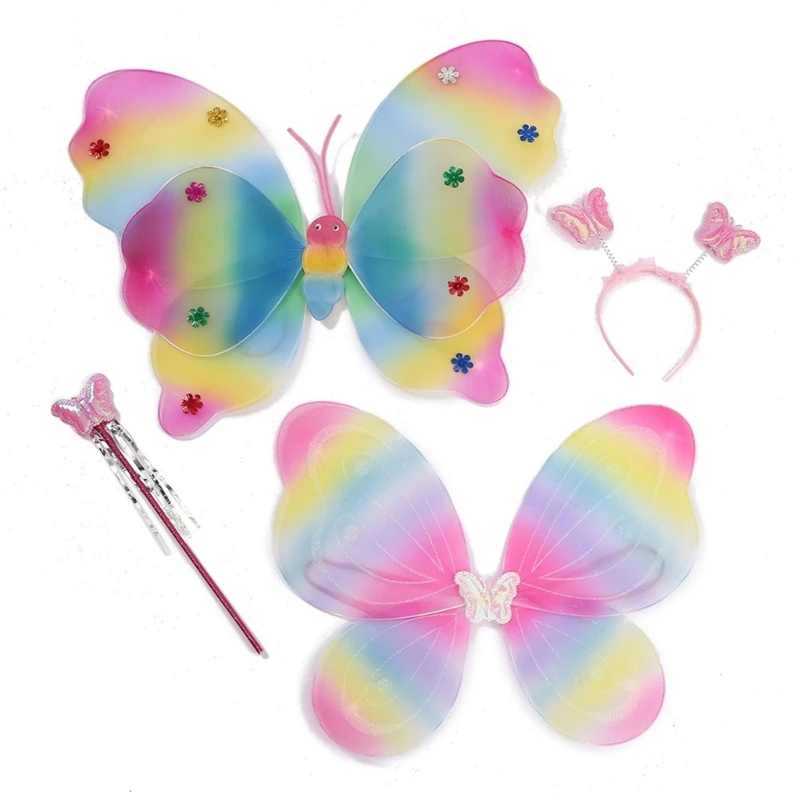 

Fairy Princess Costumes with Fairy Wings Angel Wand Headband for Birthday Halloween Party Children Day Stage Props HXBA