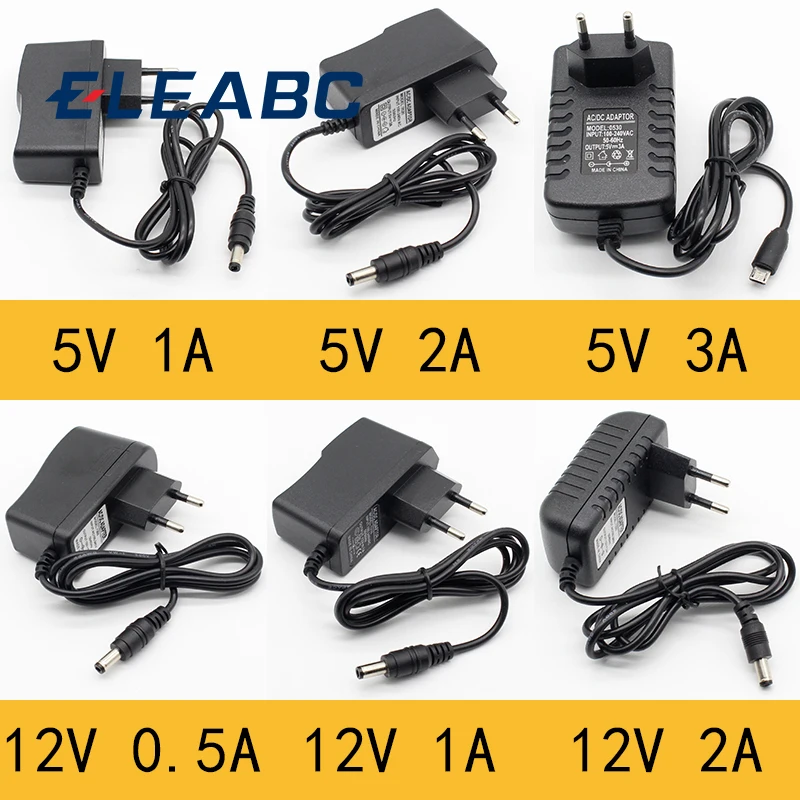 Supply Charger Adapter 5v 12v 1a 2a 0.5a Eu Plug 5.5mm X 2.5mm/5v3adc Plug Micro Usb