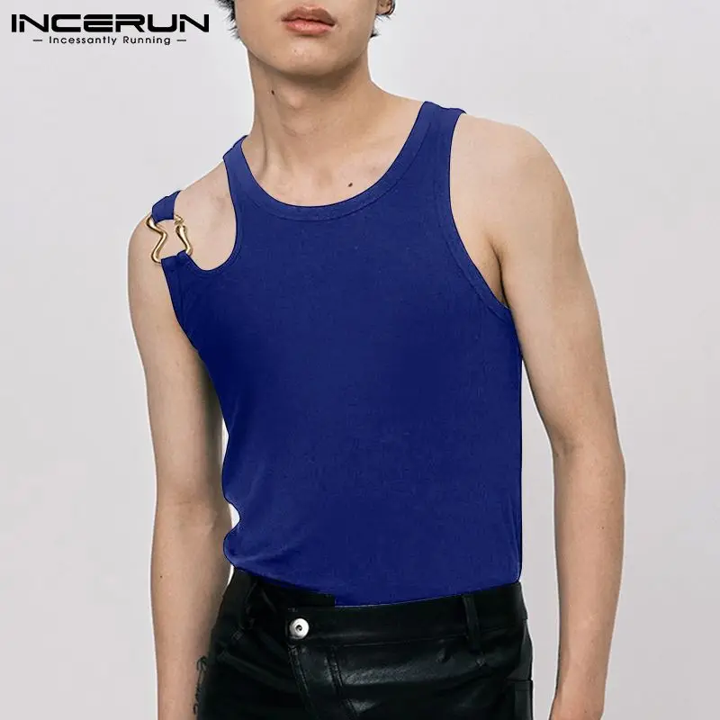 

Handsome All-match Men Tank Tops Fashion Casual Male Hollow Out Sexy Leisure Crew Neck Sleeveless Vests S-5XL INCERUN Tops 2022