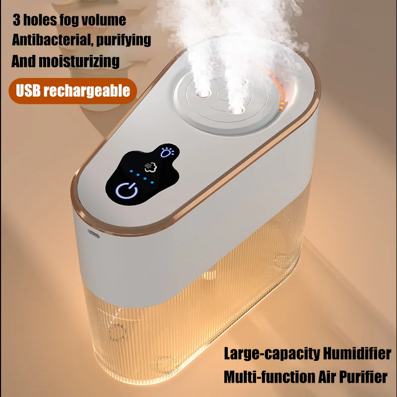 

2022 3-hole Spray Humidifier Multi-function Air Purifier USB Rechargeable Air Humidifiers Home Hotel Large-capacity Humidifier
