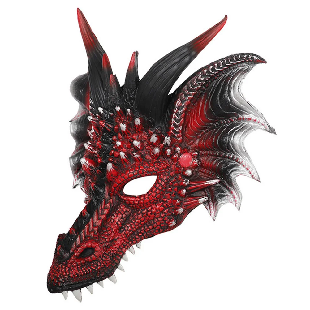 

Halloween Black Red Dragon Mask Man Adult Costume Animal Head Facemask Pu Scary