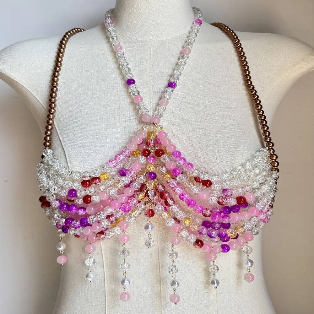 Женский бюстгальтер с цепочкой и бусинами ажурный топ Ювелирное Украшение для