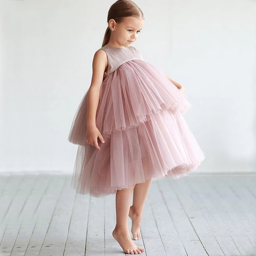 

Mvozein Oversize Simple Flower Girl Dresses Organza Layers Hot Selling Celebrity Dresses Kids Satin Sashes Bow Cap Prom Dress