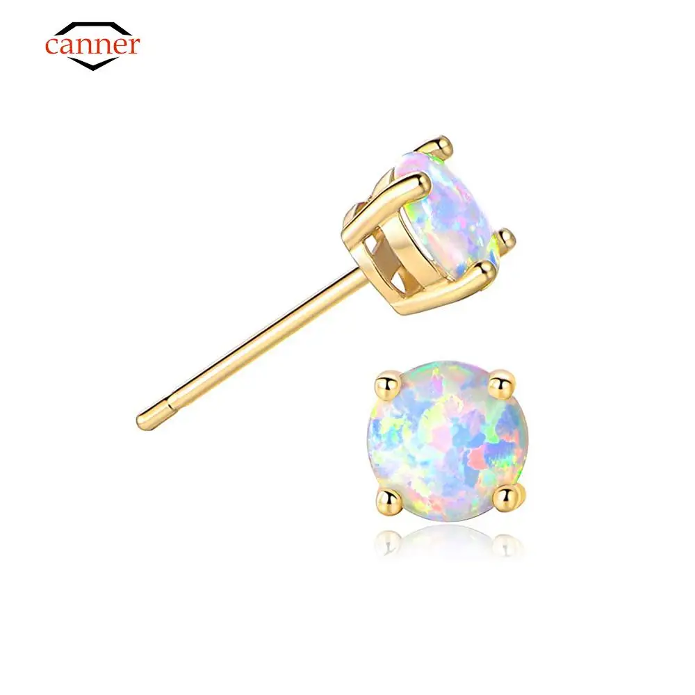 

CANNER Ins 4 Prong Opal 925 Sterling Silver Earring For Women Stud Earrings Piercing Fine Jewelry Accessories 18K Gold Mom Gift