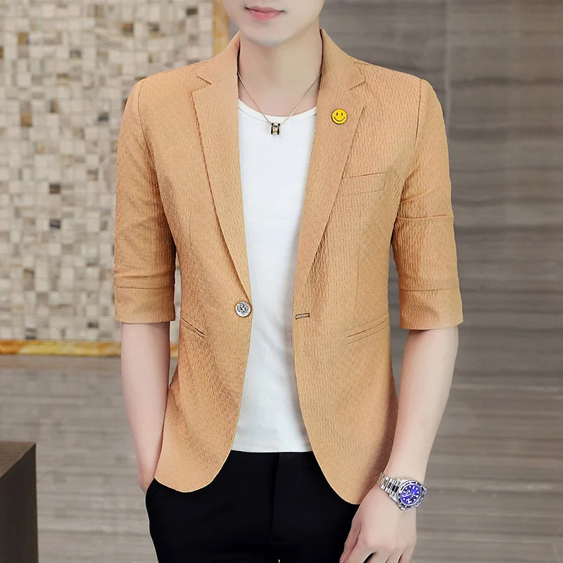 

HOO 2022 мужской костюм с рукавом 3/4 Молодежный Новый летний Повседневный модный и красивый блейзер с рукавом до локтя