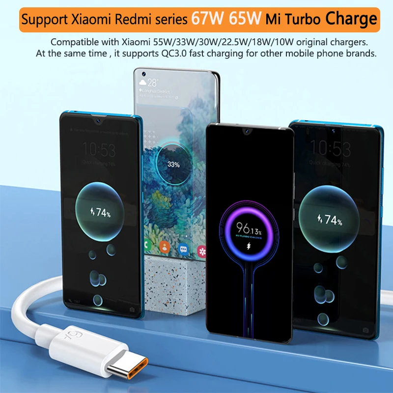 Зарядный кабель Mi Turbo 6A для Xiaomi 12 11 Pro Redmi Note Poco X3 USB Type-C быстрая зарядка Huawei Samsung 67