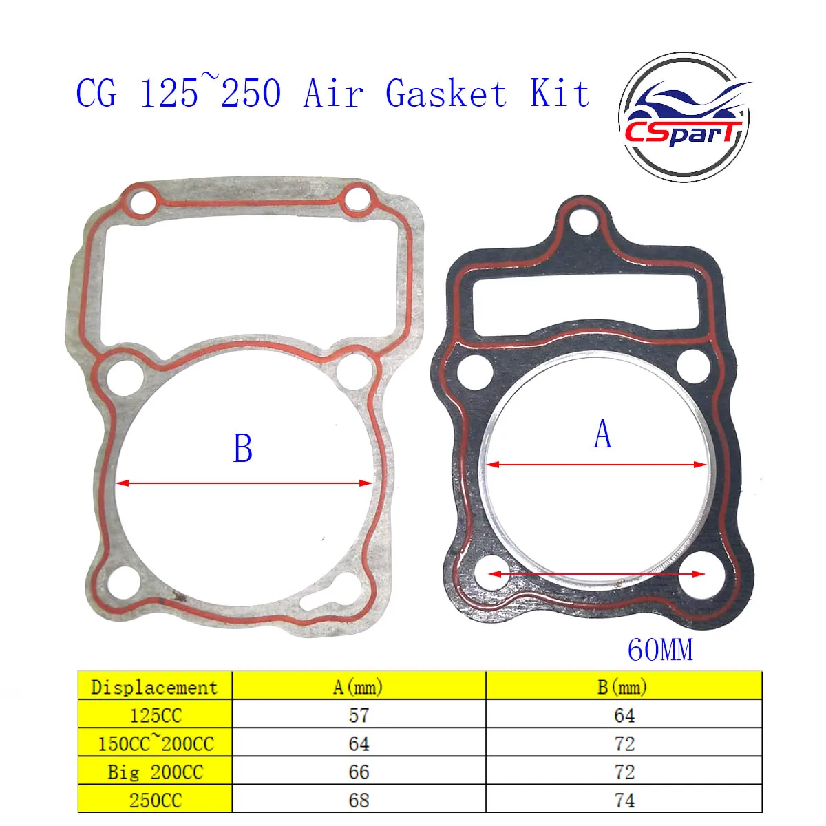 

56.5MM 63MM 65.5MM 67MM Cylinder Gasket Kit Air 125CC 150CC 200CC 250CC Zongshen Shineray Bashan Taotao Dirt Bike ATV Quad
