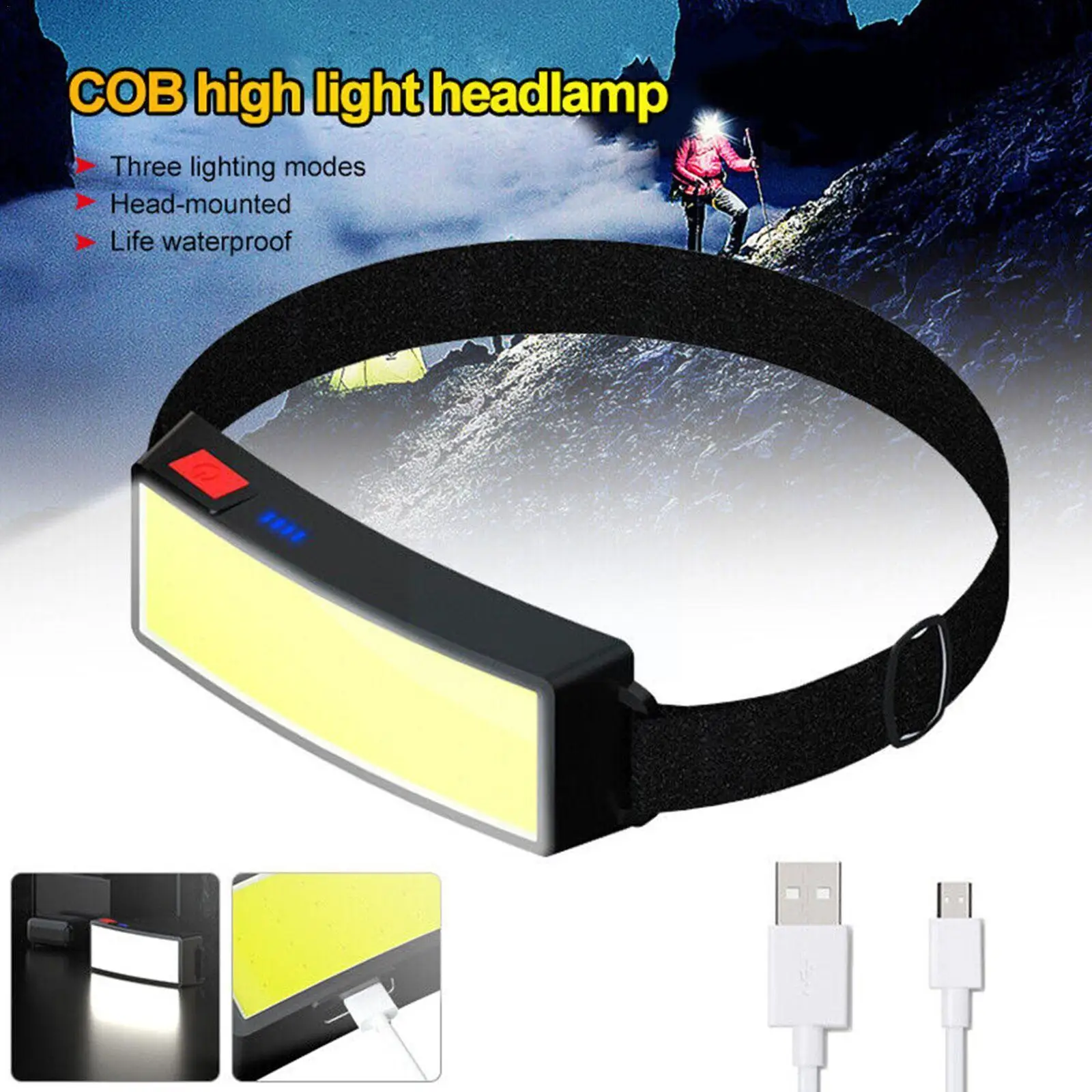 

2023 NEW TYPE-C Rechargeable LED Head Lamp ABS Plastic COB Super Torch Bright Light Head Waterproof Headlamp IPX5 L8N1
