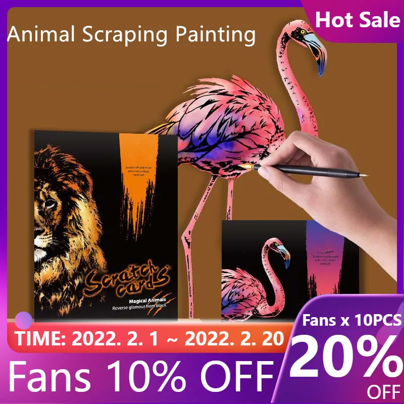 

Модные новые картины с животными ночной сцены с царапинами, карточка с Львом, волком, котом, Детские декомпрессионные подарки ручной работы ...