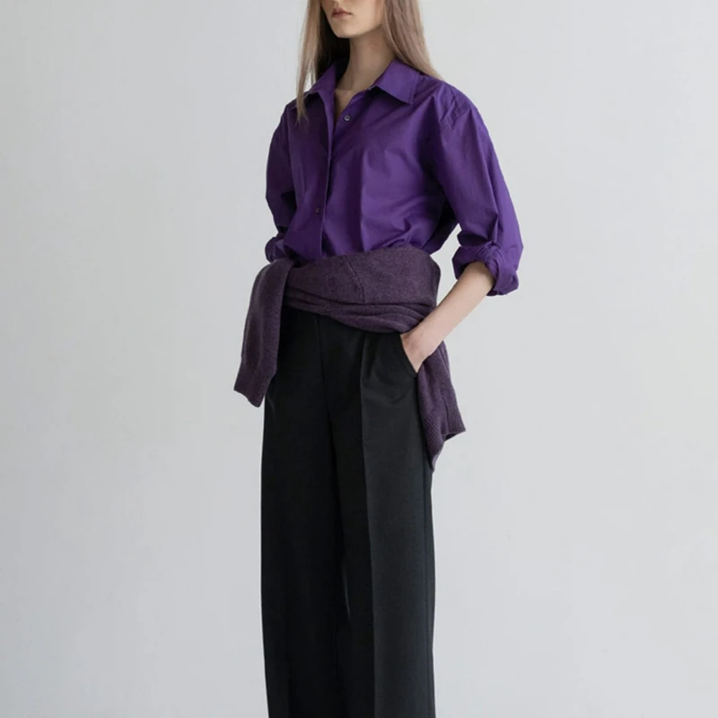 

2023 Spring and Summer New Women Platycodon Purple Long-sleeved Cotton Shirt