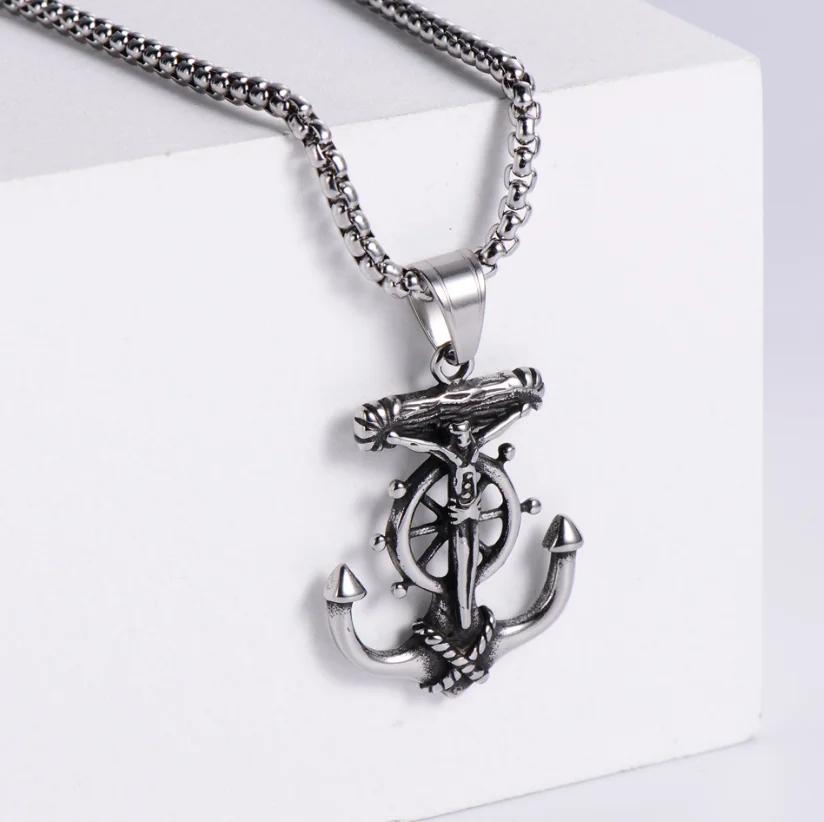 Цепочка с кулоном в виде якоря и пиратского корабля из нержавеющей стали |