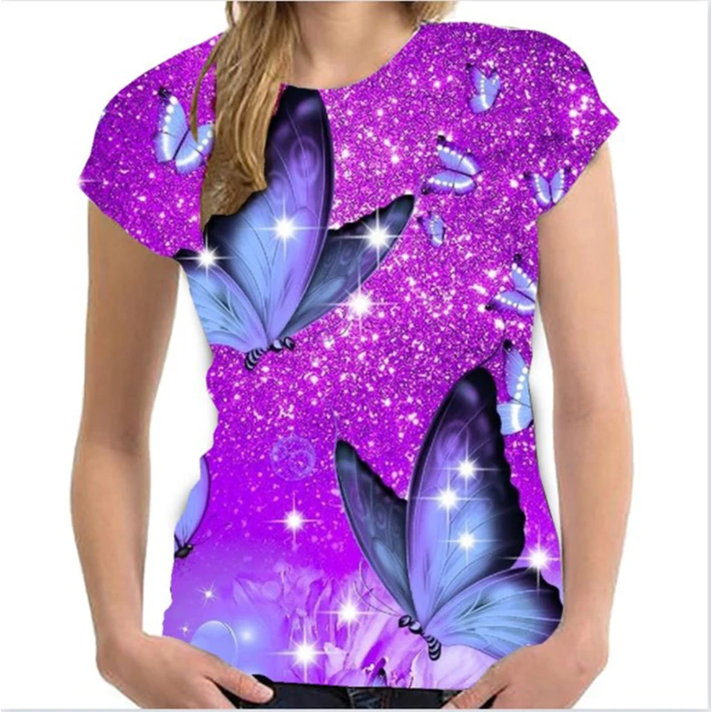 

Summer Fashion Butterfly 3D Print T-Shirts Women's Streetwear Casual Oversized O-Neck T Shirt Y2K Female Girl Tops Tees Clothing