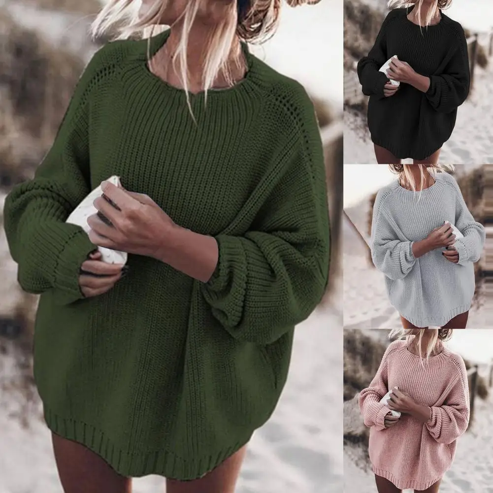 

Batwing Long Sleeve Skin-friendly Solid Color Casual Knitted Pullover for Daily Life