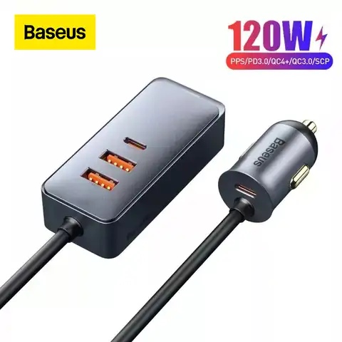 Baseus 120 Вт автомобильное зарядное устройство USB зарядное устройство QC 3,0 PD 3,0 быстрое зарядное устройство для Samsung IPhone Huawei Портативный USB Мобил...