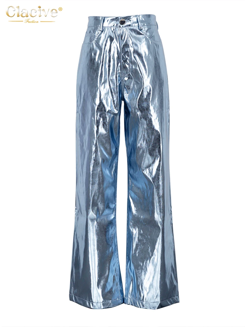 Clacive Fashion Loose Blue Women'S Pants 2023 Elegant High Waist Full Length Pants Streetwear Simple Straight Trousers Female