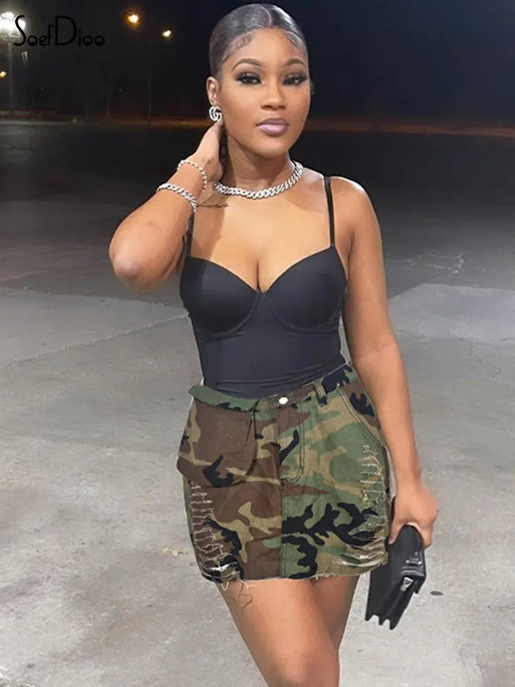 

Женская камуфляжная мини-юбка-карго Soefdioo, летняя пикантная юбка с карманами, вырезами и высокой талией, уличная одежда, 2023