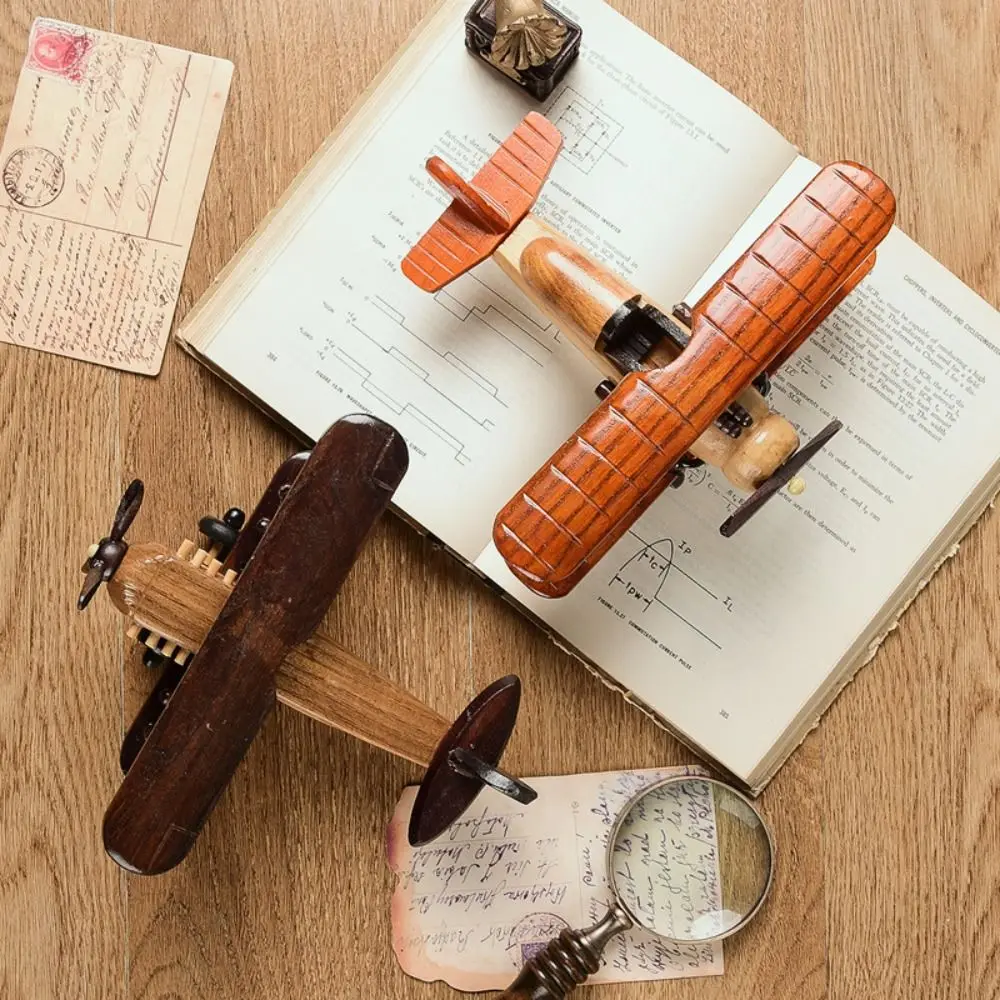 

Durable Tabletop Decorative Ornaments Creative Wooden Crafts Home Ornament Airplane Model Vintage Wooden Airplane