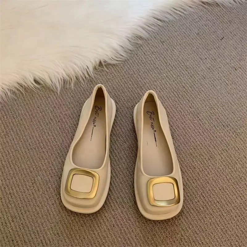 

Women Square Toe Female Low Heels Pumps Metal Decoration 2023 New Dress Ladies Vintage Slip On Shallow Single Shoes