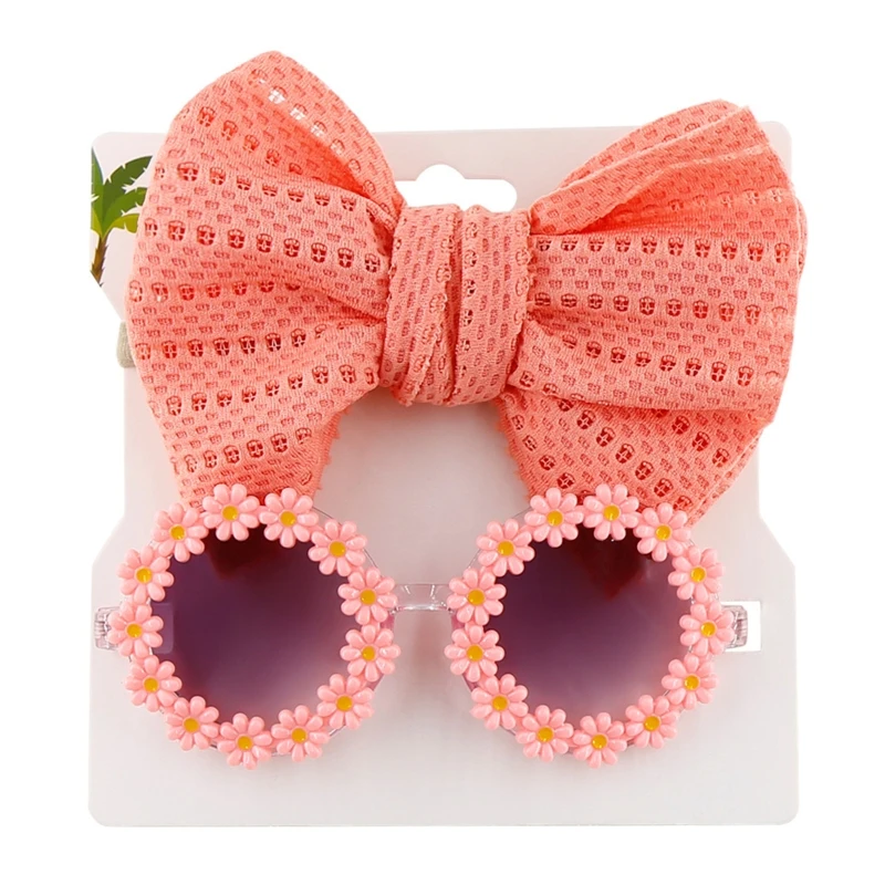 

Baby Flower Shaped Sunglasses Colorful Sunnies Glasses and Bows Headbands Set