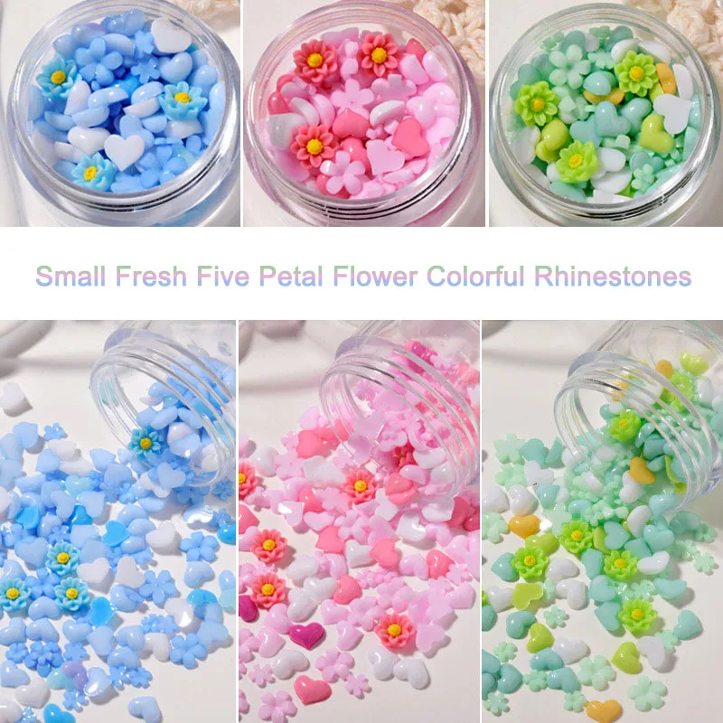 

2022 New Nail Art Charms Mixed Shape 3D Five Petal Flower Heart Resin Rhinestones For DIY Nail Art Decoration Supplies
