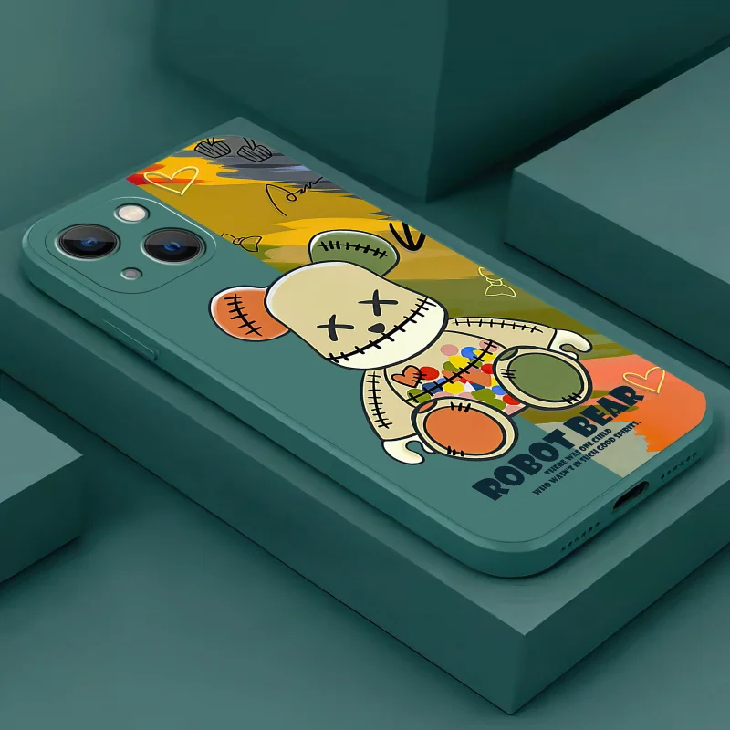 

Graffiti Cartoon Bear Phone Case For iPhone 11 12 13 Pro 12 13 Mini X XR XS Max 5 6 6S 7 8 Plus Silicon Cover Funda Coque Back