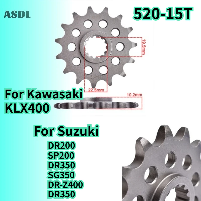 Фото Цепная звездочка 15T из стали 20CrMnTi для Suzuki DR200 SP200 DR350 SG350 DR-Z400 DR350 520 и Kawasaki KLX400 A1 KLX 400 SR №1