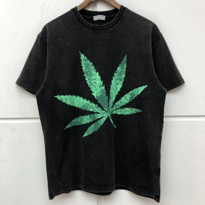 

New luxury 2021 WEED KANYE West GHOST Men Old washing T Shirts T-Shirt Hip Hop Skateboard Street Cotton T-Shirts Tee Top D88