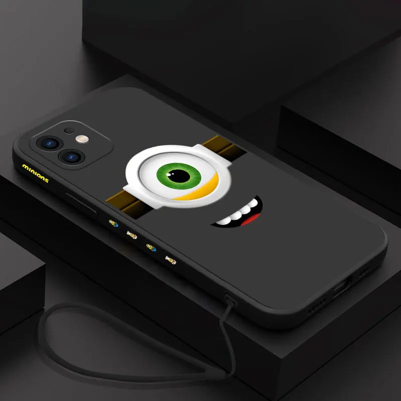 Cute Cartoon Minions Phone Case For Samsung A53 A50 A12 A52S A51 A72 A71 A73 A81 A91 A32 A22 A20 A30 A21S 4G 5G with Hand Strap images - 6