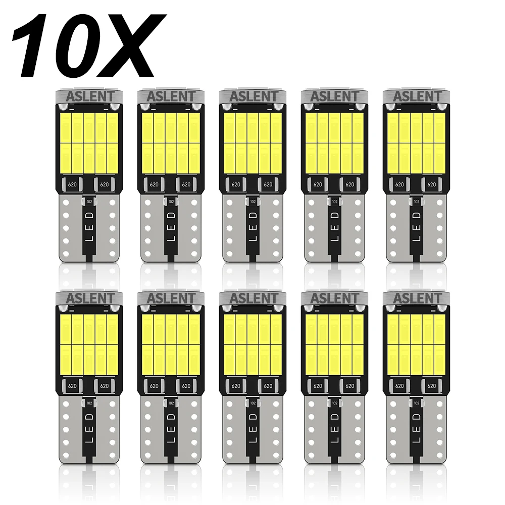 

ASLENT 10x W5W T10 Led Bulbs Canbus 4014 26SMD 6000K 168 194 Led 5w5 Car Interior Dome Reading License Plate Light Signal Lamp